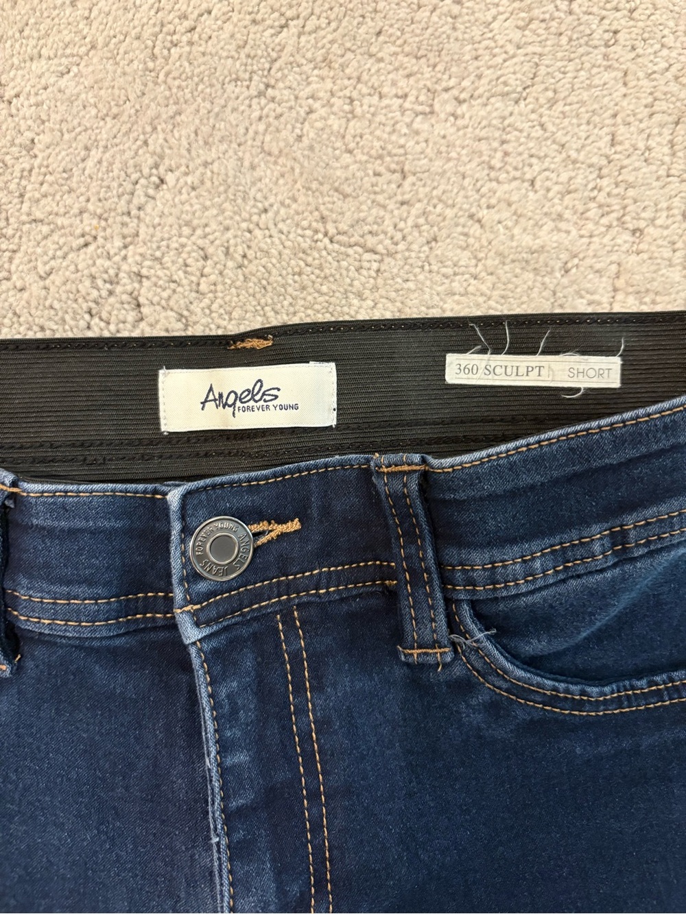 Angels Forever Young Dark Blue Denim Shorts 360 Sculpt Size 6 Women’s Stretch - Picture 2 of 5